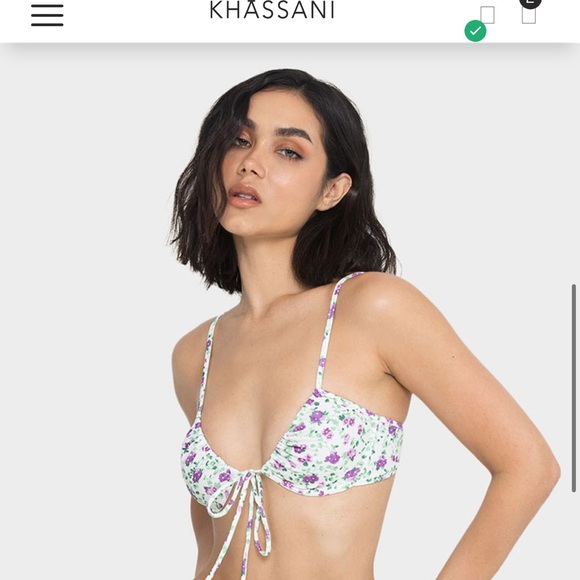 Khassani White and Purple Flowers Bikini Top - Small - Picture 3 of 7